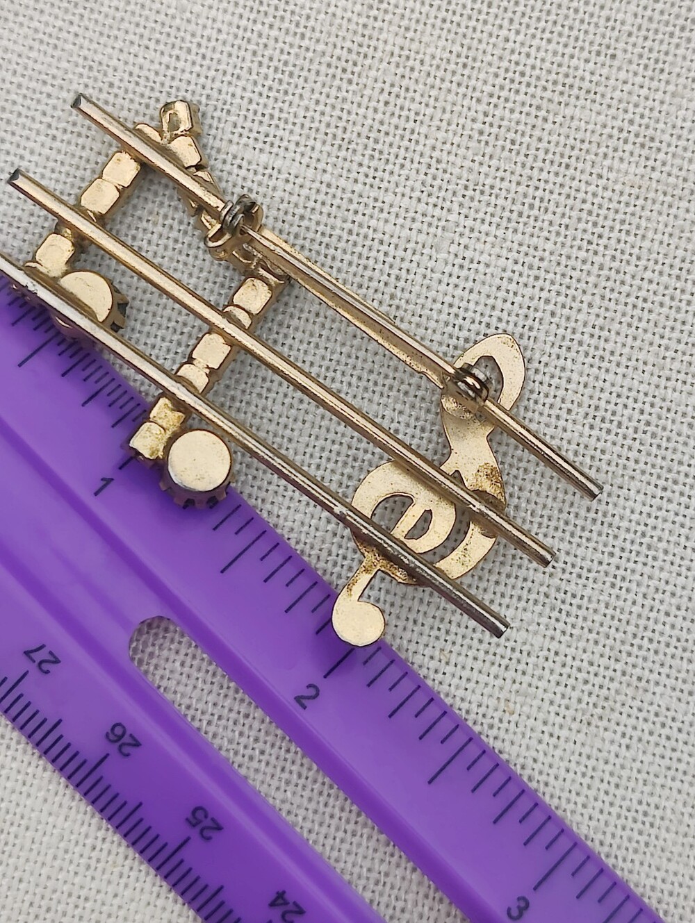 🎵 Vintage AB Crystal Music Notes Brooch - Picture 3 of 5